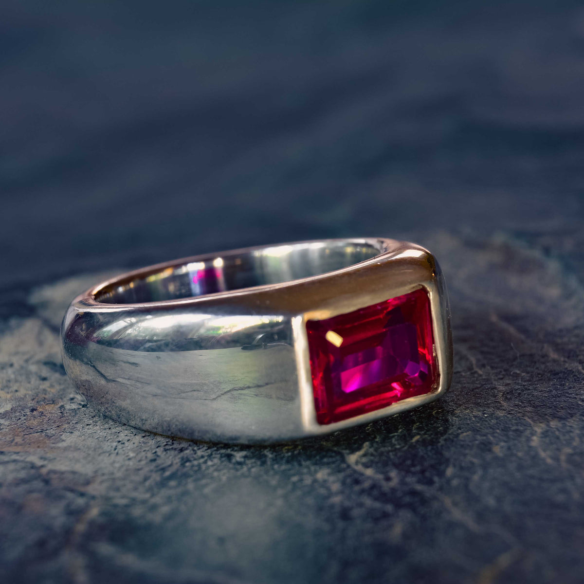 Ruby Silver Ring is a Thick and Bold Silver with a Beautiful Bright Ruby on Top