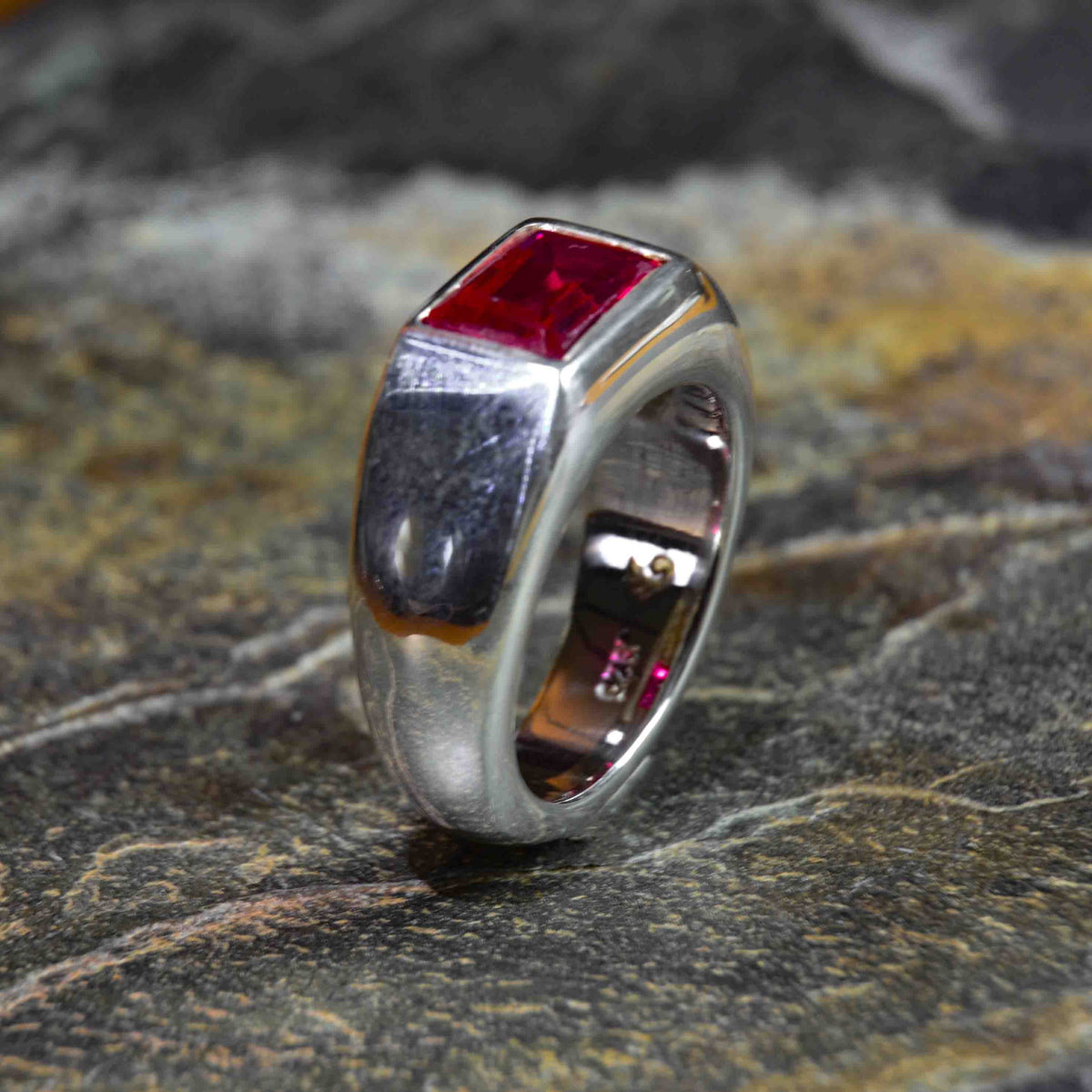 Ruby Silver Ring is a Thick and Bold Silver with a Beautiful Bright Ruby on Top