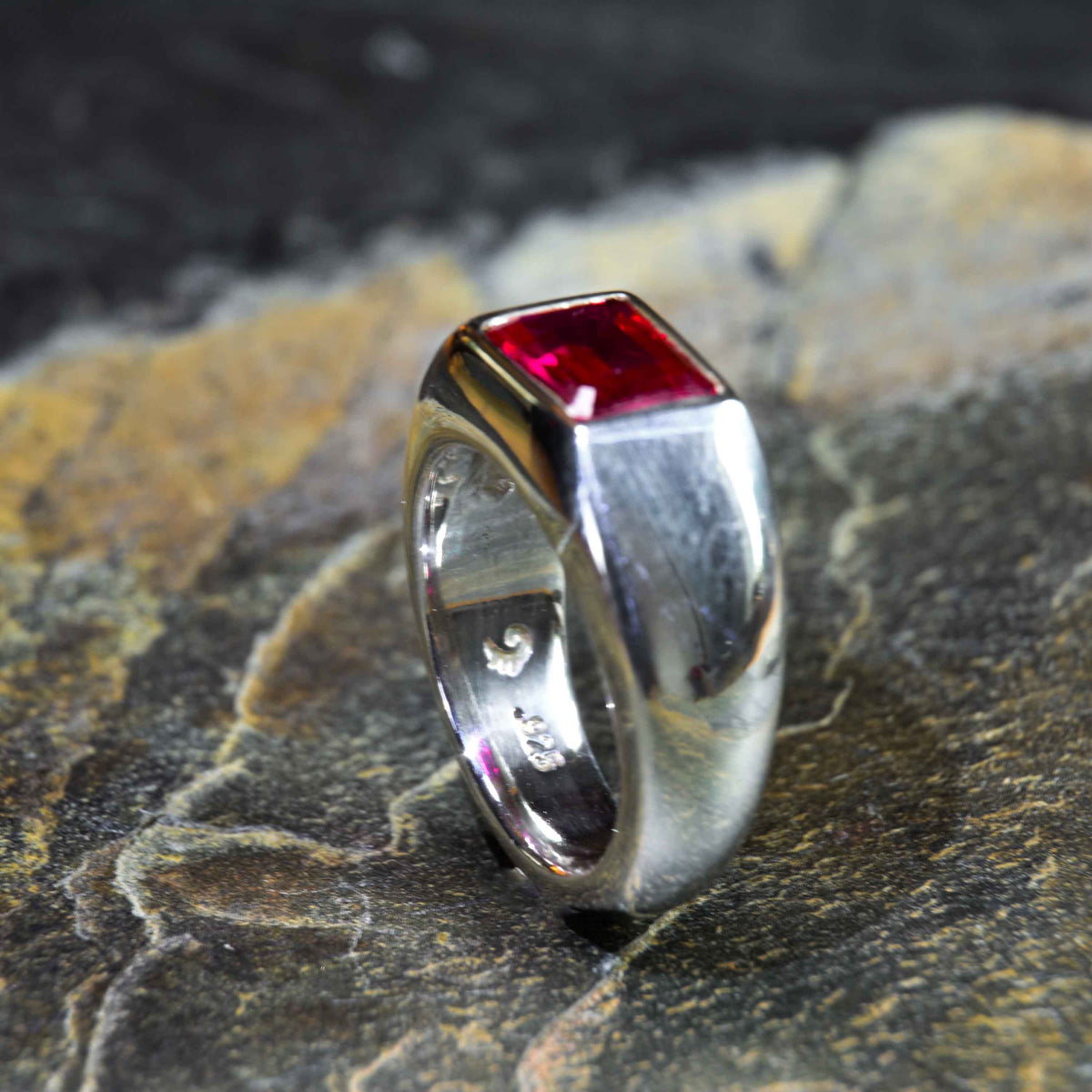 Ruby Silver Ring is a Thick and Bold Silver with a Beautiful Bright Ruby on Top