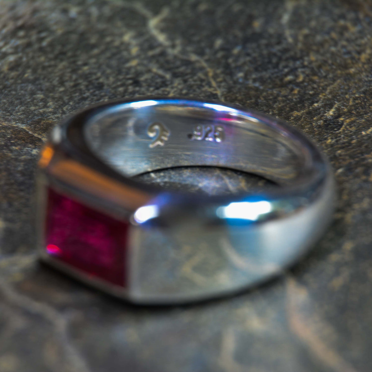 Ruby Silver Ring is a Thick and Bold Silver with a Beautiful Bright Ruby on Top