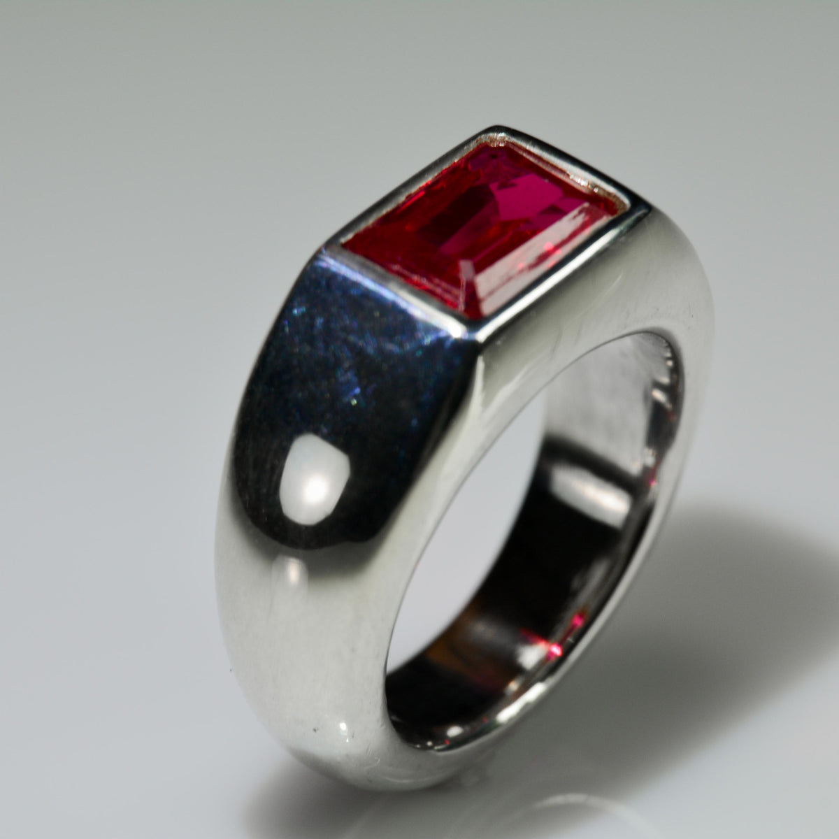 Ruby Silver Ring is a Thick and Bold Silver with a Beautiful Bright Ruby on Top