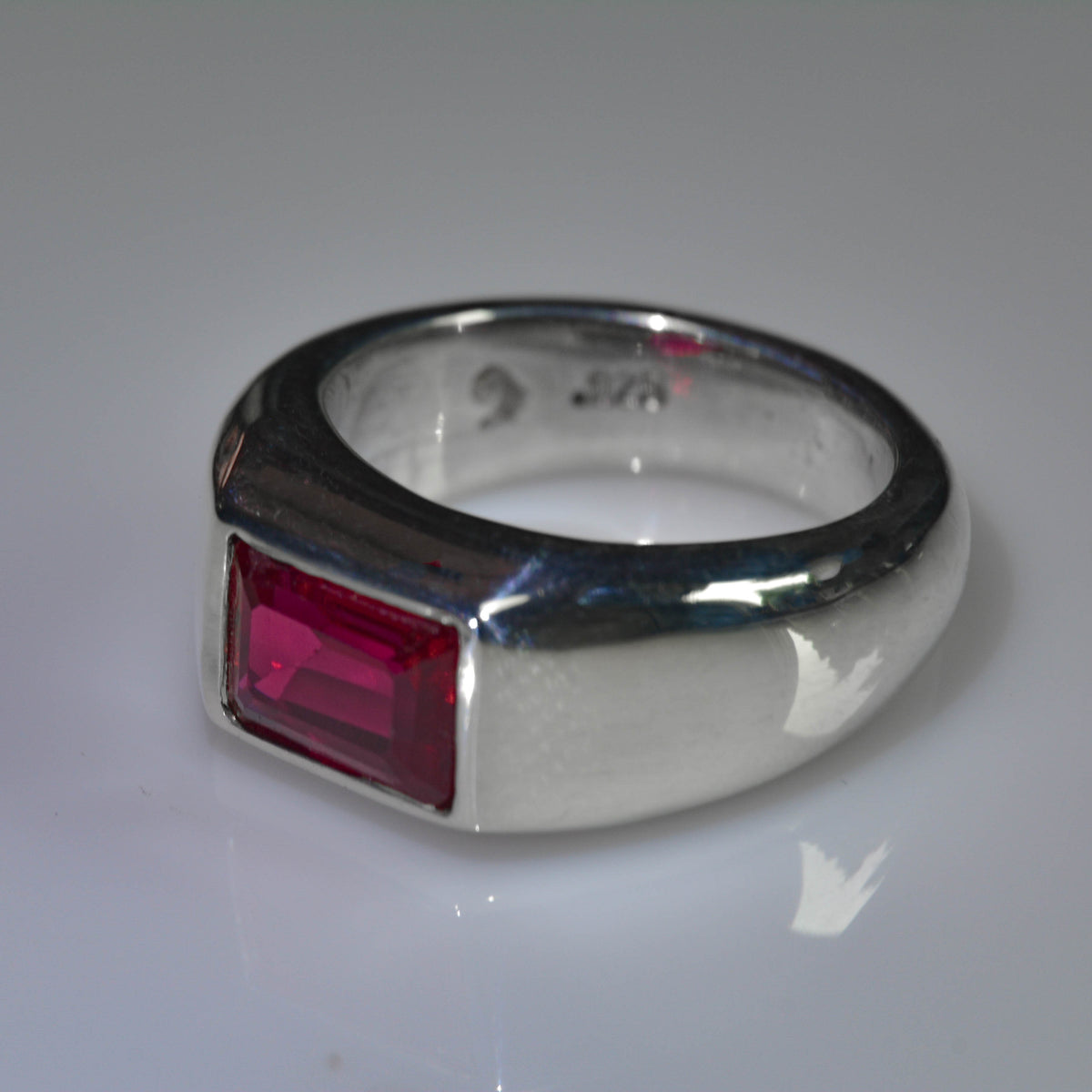 Ruby Silver Ring is a Thick and Bold Silver with a Beautiful Bright Ruby on Top