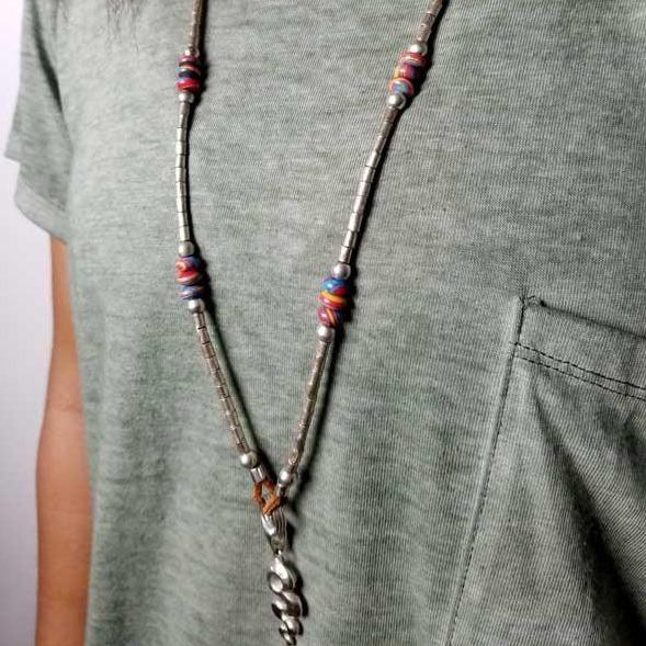 Zig zag pendant and fordite African beads necklace