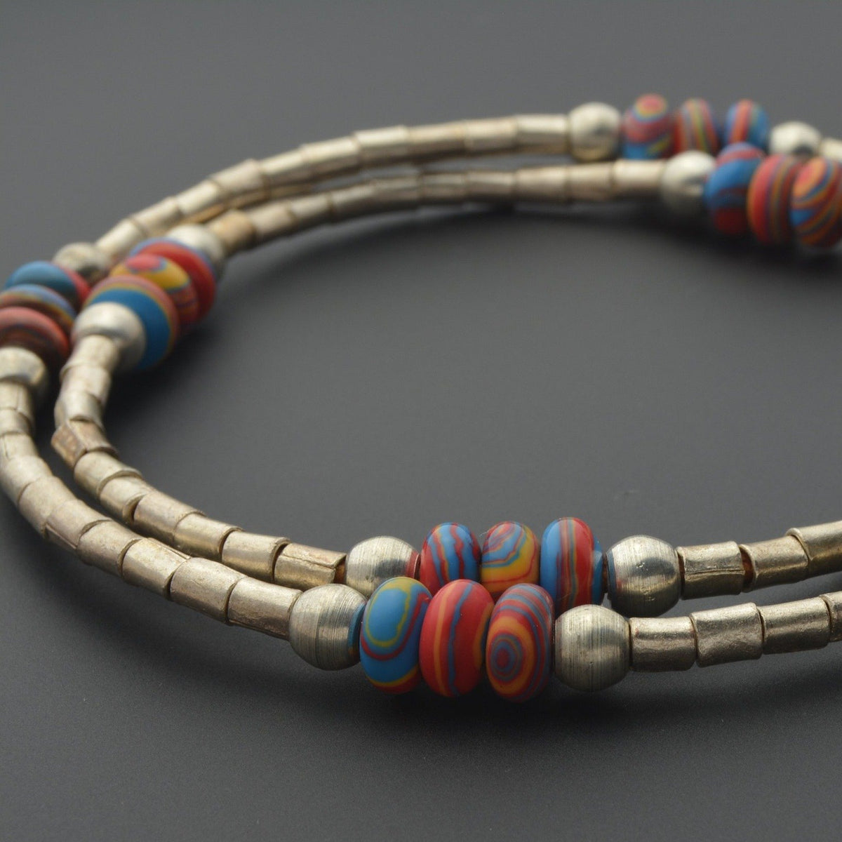 Fordite and African metal beads necklace